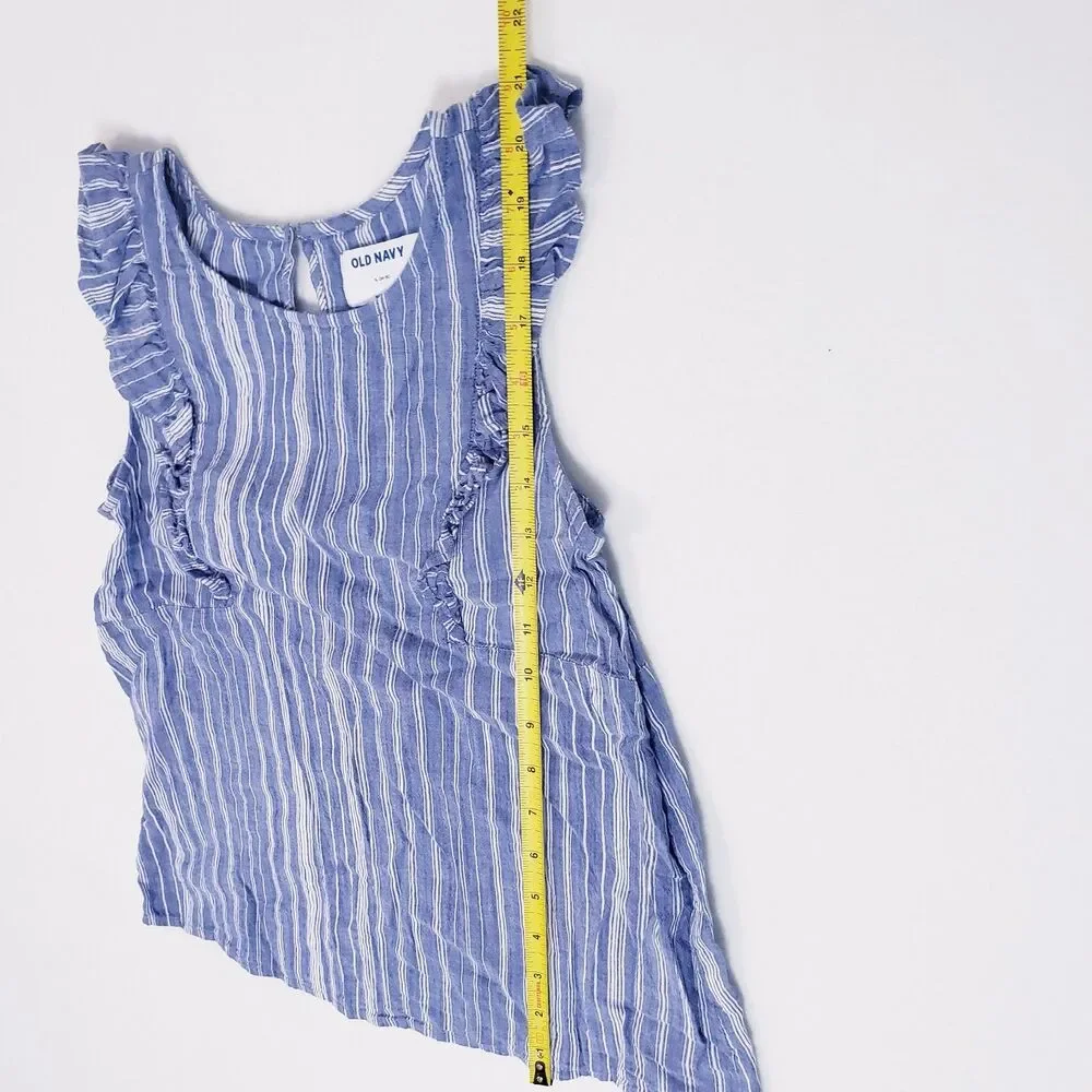 Bundle Old Navy Girls Blue Pinstipe Shirts 14/16 Ruffles Sleeveless Cottagecore